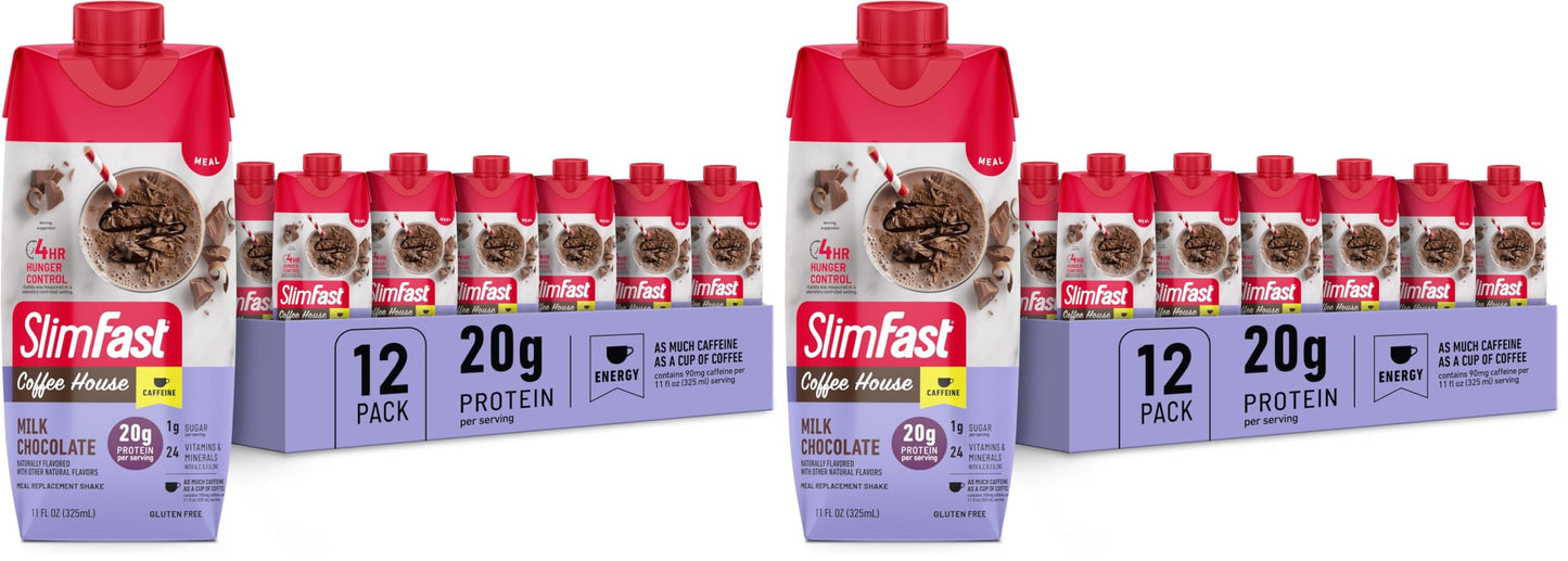 SlimFast Protein Shake, Chocolate- 20g Protein, Meal Replacement Shake Ready to Drink, High Protein with Low Carb and Low Sugar, 24 Vitamins and Minerals, 12 Count (Pack of 1) (Packaging May Vary)