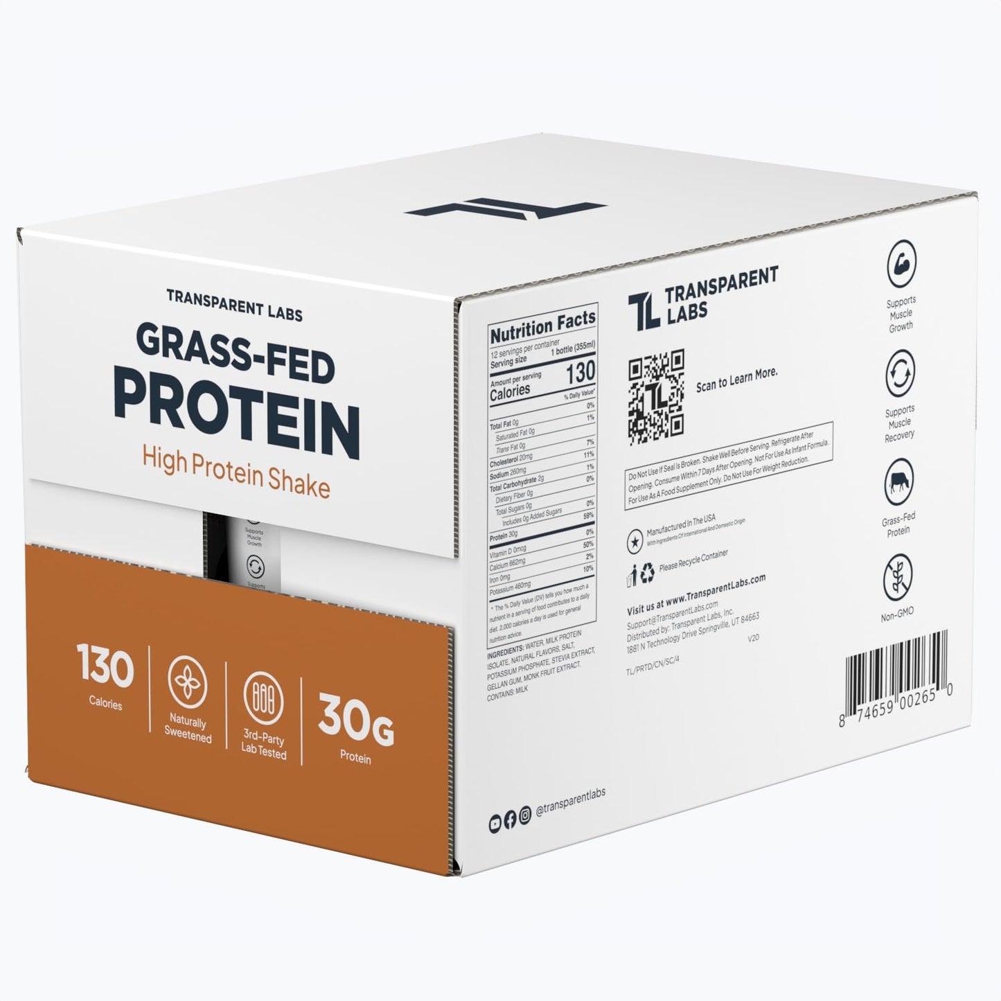 Transparent Labs Grass-Fed Protein Shake - Salted Caramel - 12 Pack