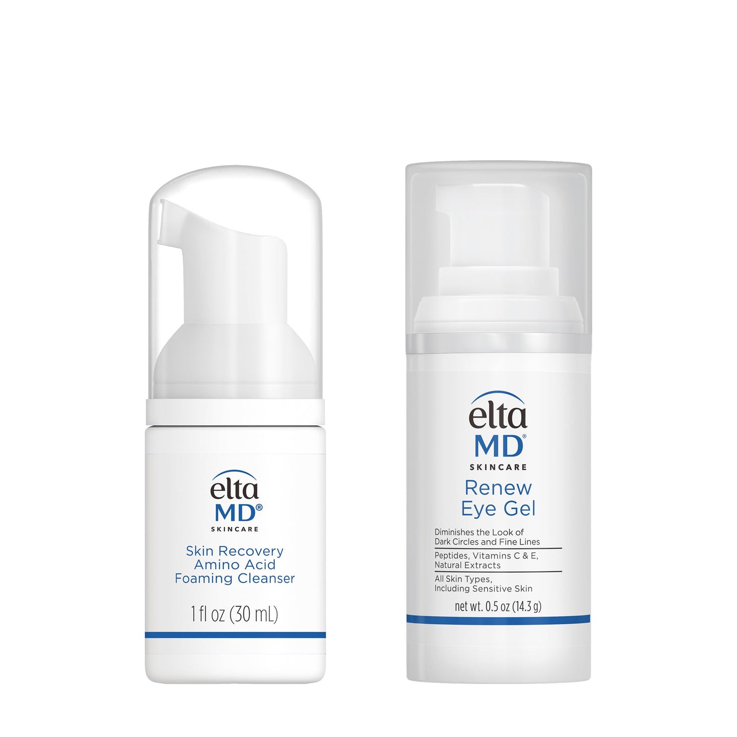 EltaMD Skin Care Facial Care Set, Recovery Amino Acid Cleanser Trial Size and Renew Eye Gel