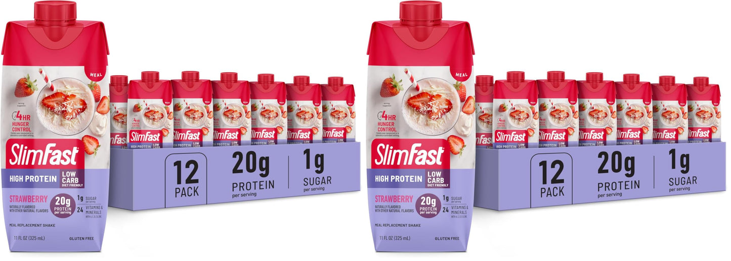 SlimFast Protein Shake, Chocolate- 20g Protein, Meal Replacement Shake Ready to Drink, High Protein with Low Carb and Low Sugar, 24 Vitamins and Minerals, 12 Count (Pack of 1) (Packaging May Vary)