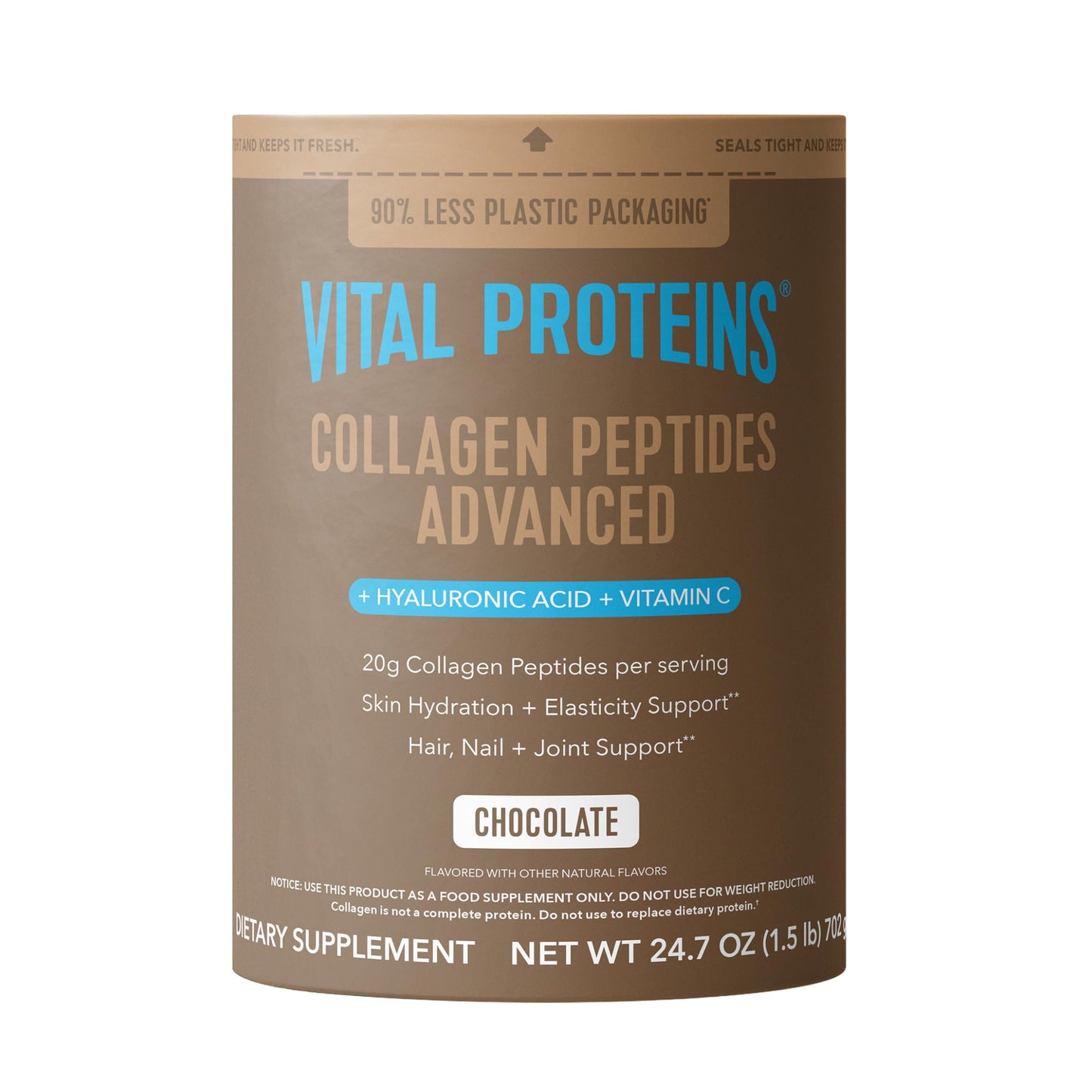 Vital Proteins Collagen Peptides Powder Advanced, Unflavored, 20oz | Hyaluronic Acid & Vitamin C, Supports Hair Skin & Nails, Collagen Peptides, 27 Servings