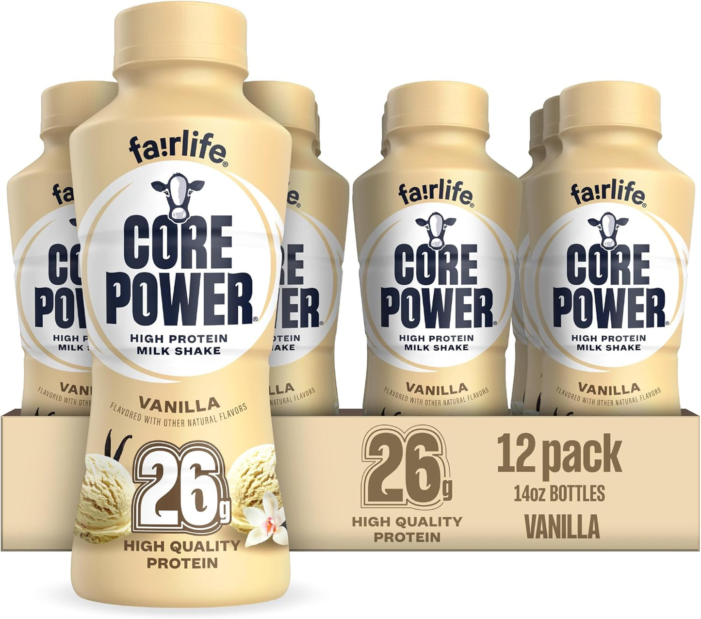 Core Power Protein Shake, Vanilla, 26g Bottle, 14oz, 12 Pack