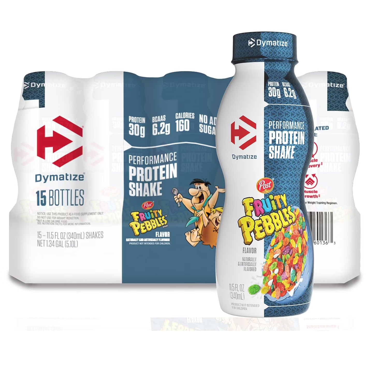 Dymatize Performance Protein Shake, Fruity Pebbles, 30g Protein, 6.2g BCAA for Muscle Recovery, No Added Sugar, Low Fat, 24 Vitamins and Minerals, Gluten-Free, Ready to Drink, On-the-Go Snack, 11.5fl oz, 12 pack