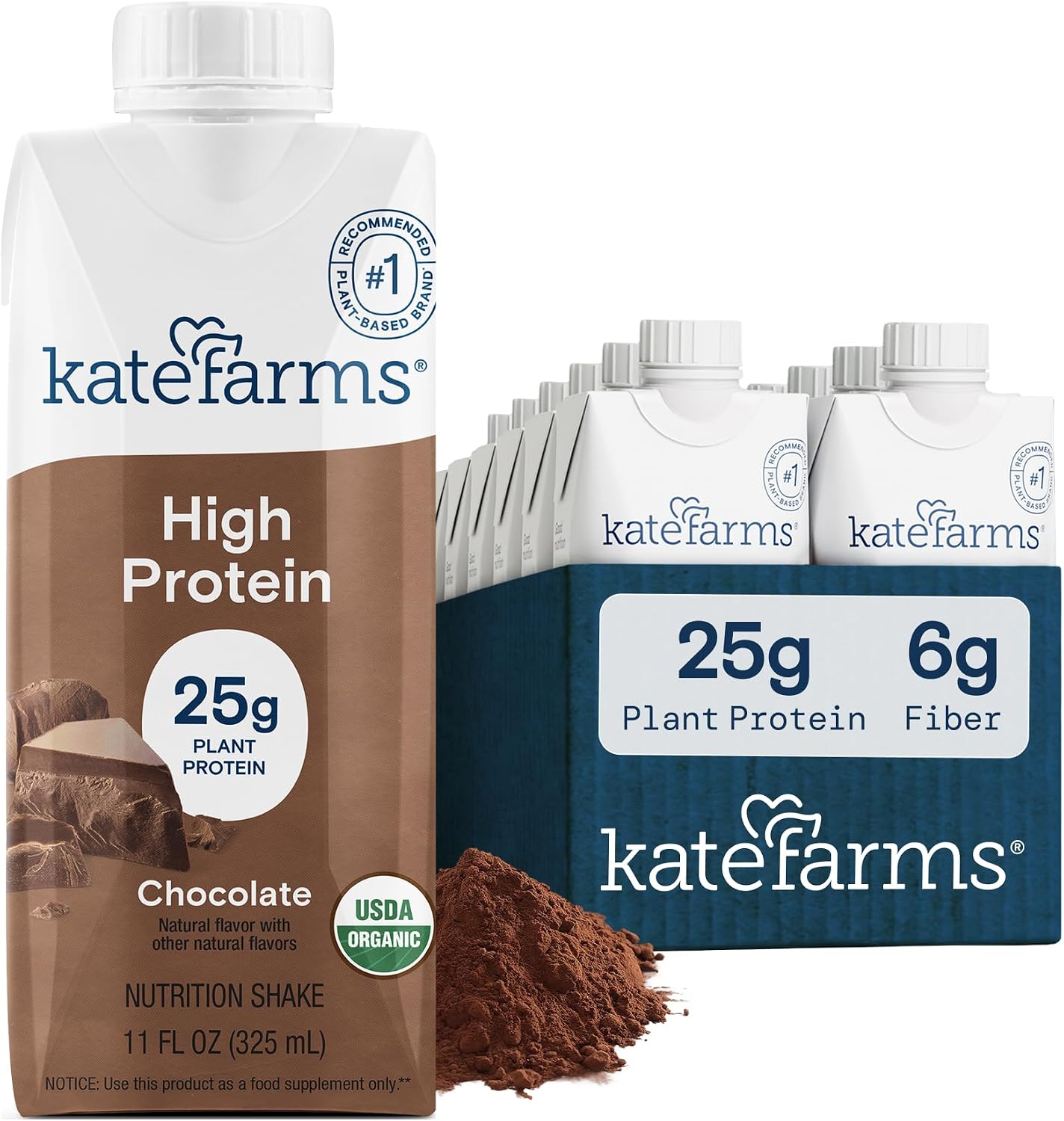 KATE FARMS Organic High Protein Chocolate Shake, 25g Protein, 12 Pack