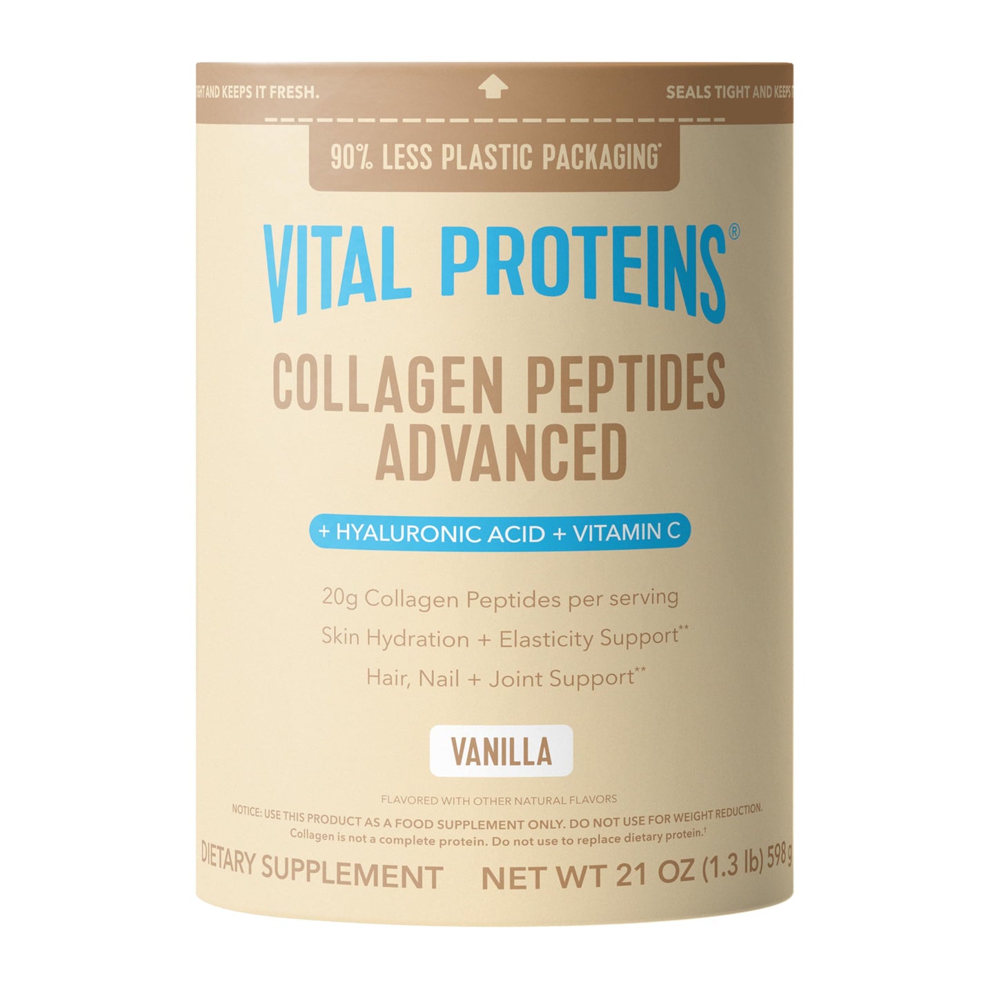 Vital Proteins Collagen Peptides Powder Advanced, Unflavored, 20oz | Hyaluronic Acid & Vitamin C, Supports Hair Skin & Nails, Collagen Peptides, 27 Servings