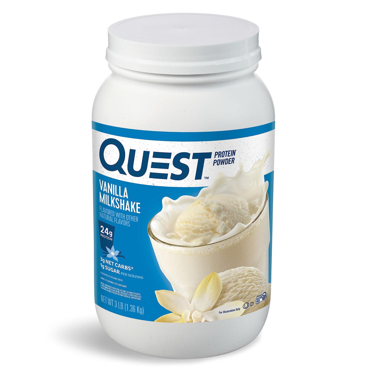 Quest Chocolate Milkshake Protein Powder, 22g Protein, 3 Pound | 43 Servings, 2g Net Carbs, <1g Sugar, Low Carb, Gluten Free