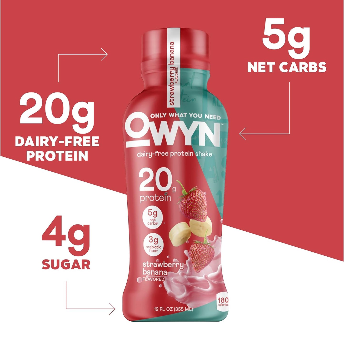 OWYN Only What You Need Strawberry Banana Flavored 20g Protein Shake, 12 Ct