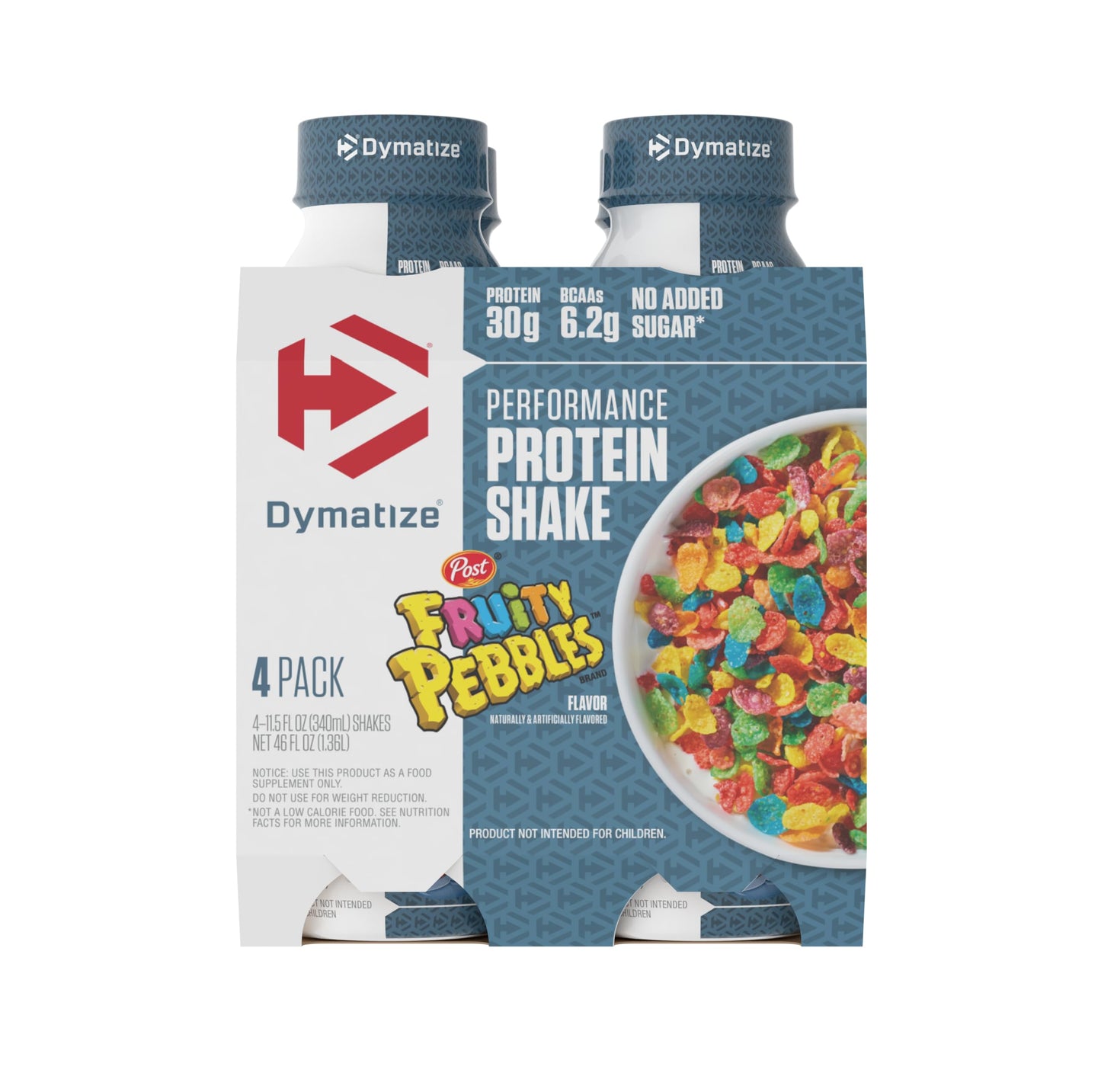 Dymatize Performance Protein Shake, Fruity Pebbles, 30g Protein, 6.2g BCAA for Muscle Recovery, No Added Sugar, Low Fat, 24 Vitamins and Minerals, Gluten-Free, Ready to Drink, On-the-Go Snack, 11.5fl oz, 12 pack