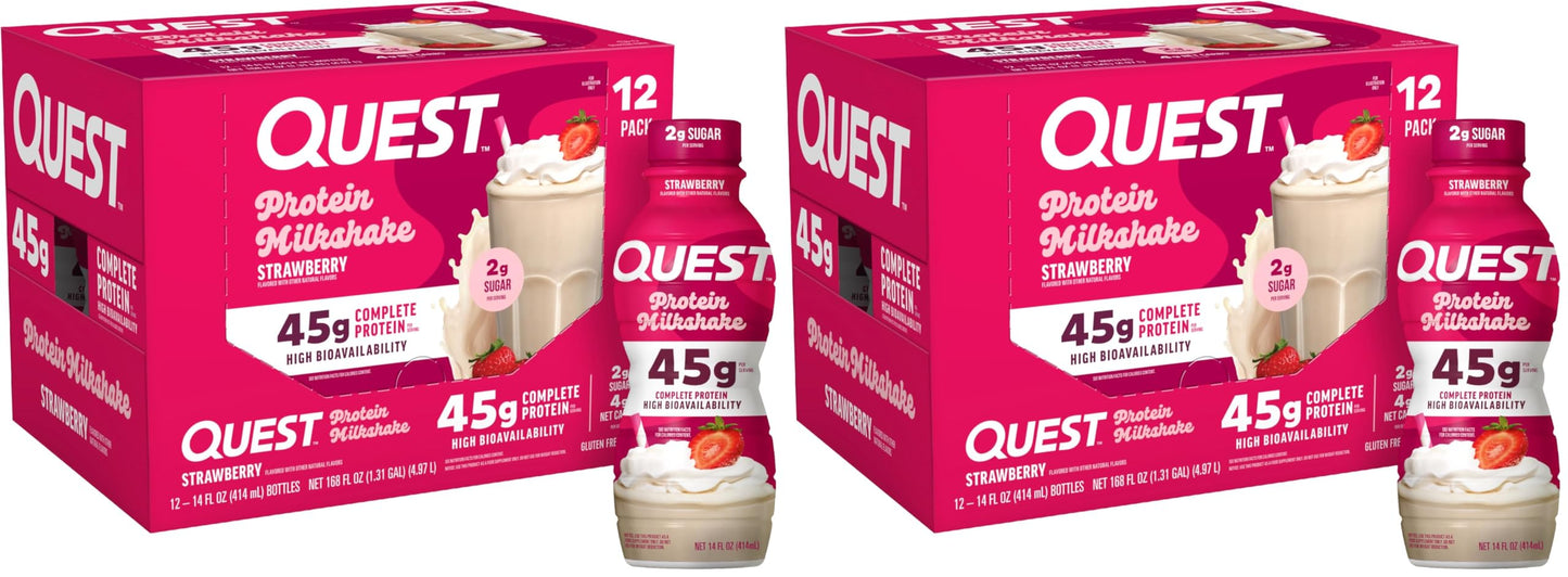 Quest Nutrition Chocolate Protein Shake, 45g Protein, 2g Sugar, 4g Net Carbs, Ready to Drink, Gluten Free, 12 Count | 45g Complete Protein, Ready to Drink, 4g Net Carbs, Gluten Free, Ultrafiltered Nonfat Milk, High Protein, 14 Fl Oz Bottles