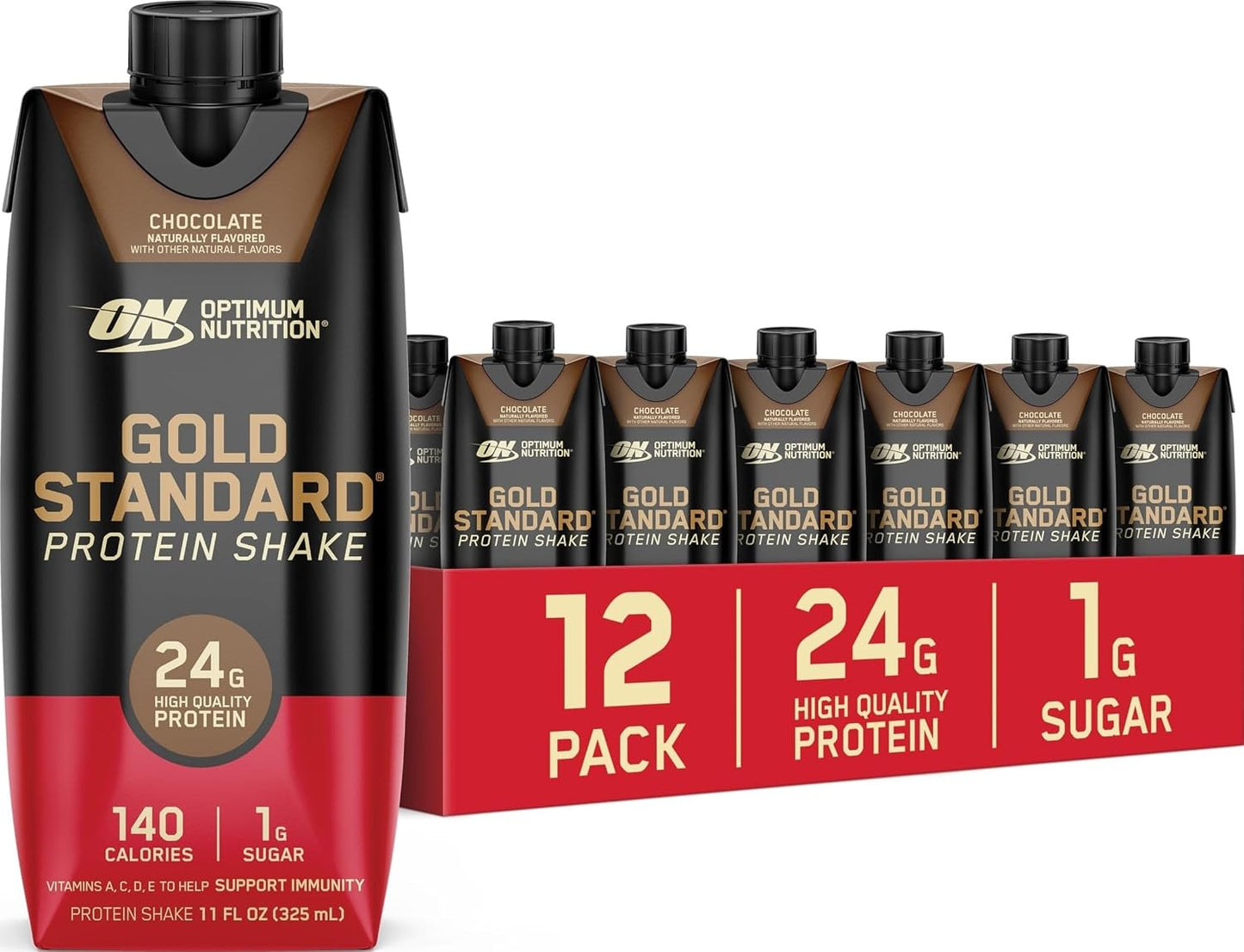Optimum Nutrition Gold Standard Protein Shake, 24g Protein, Ready to Drink Protein Drinks, Chocolate, 11 Fl Oz, 12 Count (Pack of 1) (Packaging May Vary)