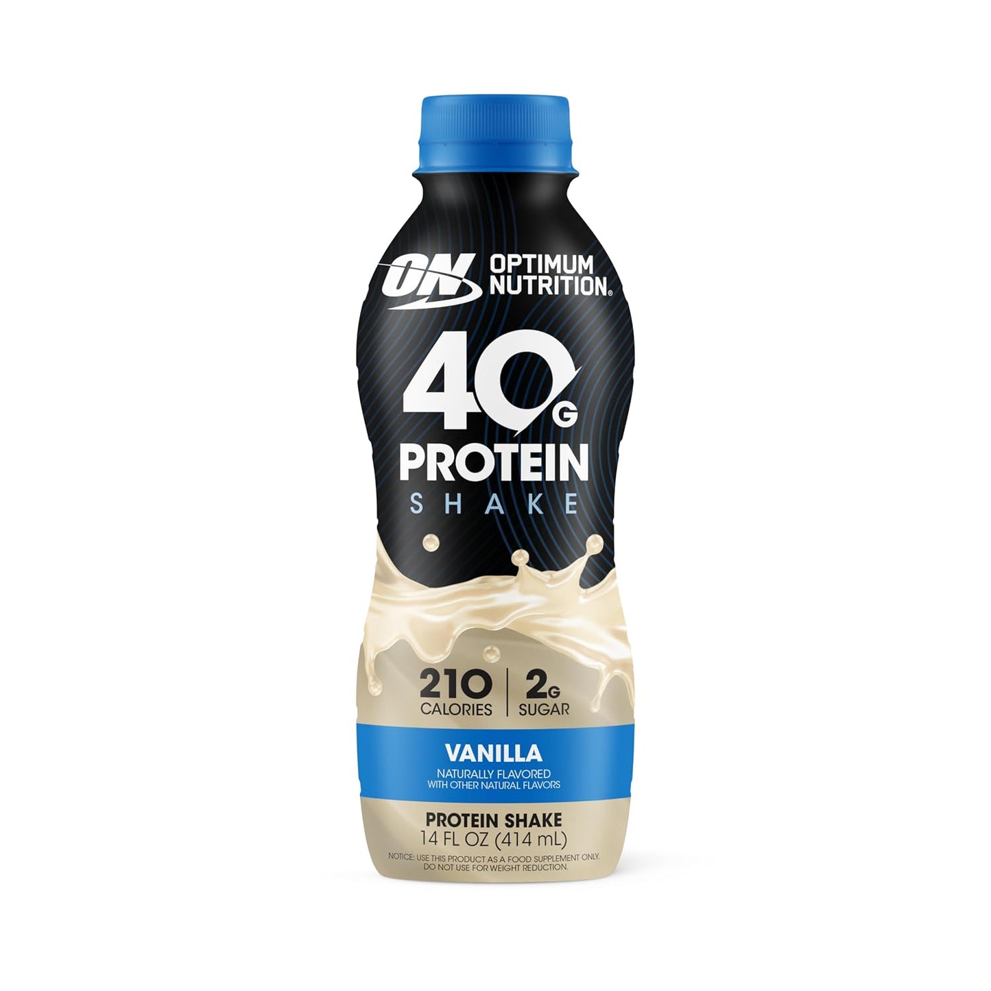 Optimum Nutrition 40g Protein Shake, Vanilla, 14 Fl Oz, 12 Ct | Naturally Flavored, On The Go Complete Protein Drink, Supports Muscle Recovery, 40g of Protein per Serving, Gluten Free