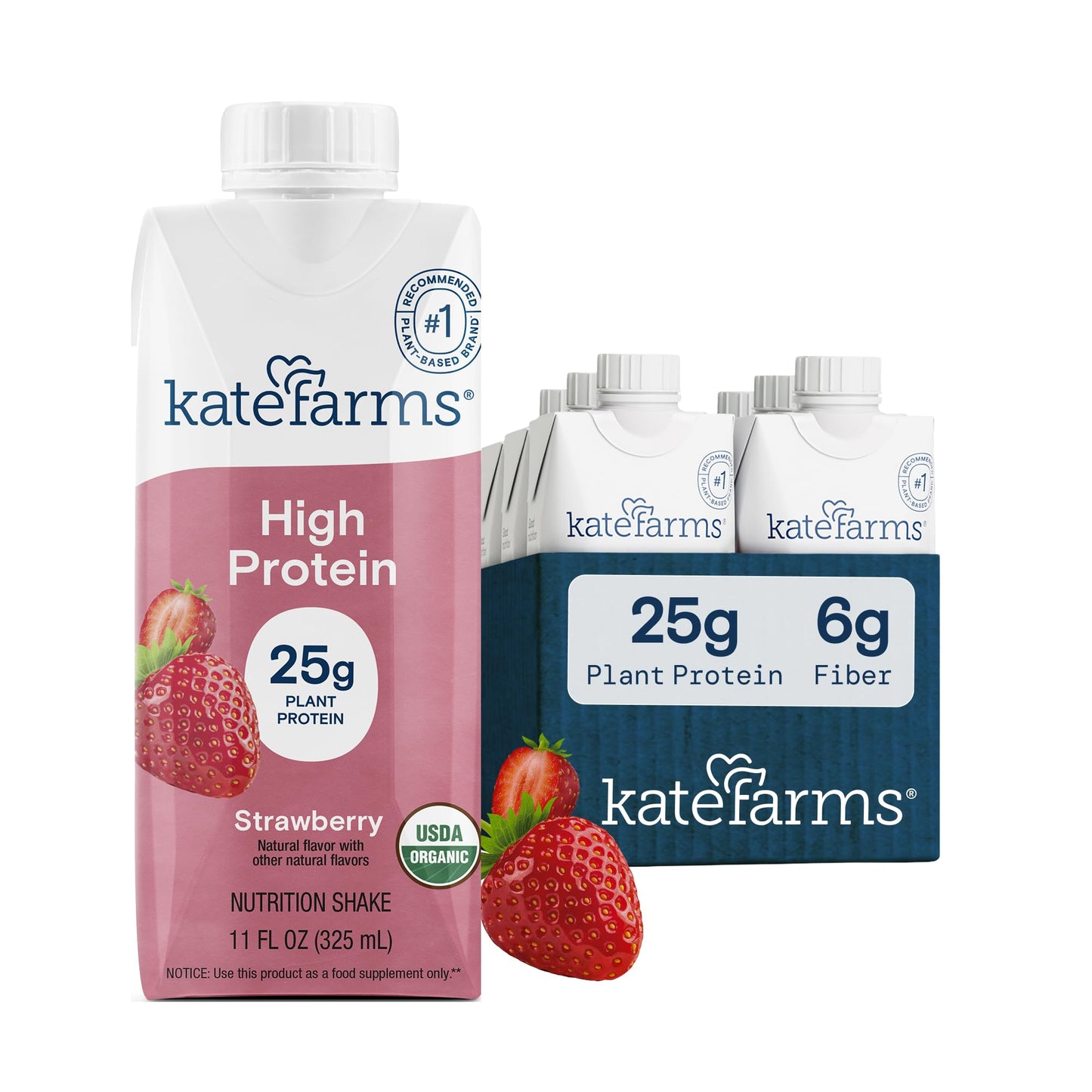 KATE FARMS Organic High Protein Chocolate Shake, 25g Protein, 12 Pack