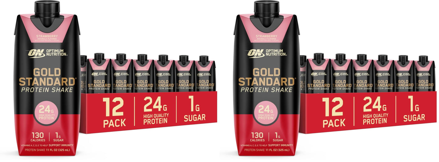Optimum Nutrition Gold Standard Protein Shake, 24g Protein, Ready to Drink Protein Drinks, Chocolate, 11 Fl Oz, 12 Count (Pack of 1) (Packaging May Vary)