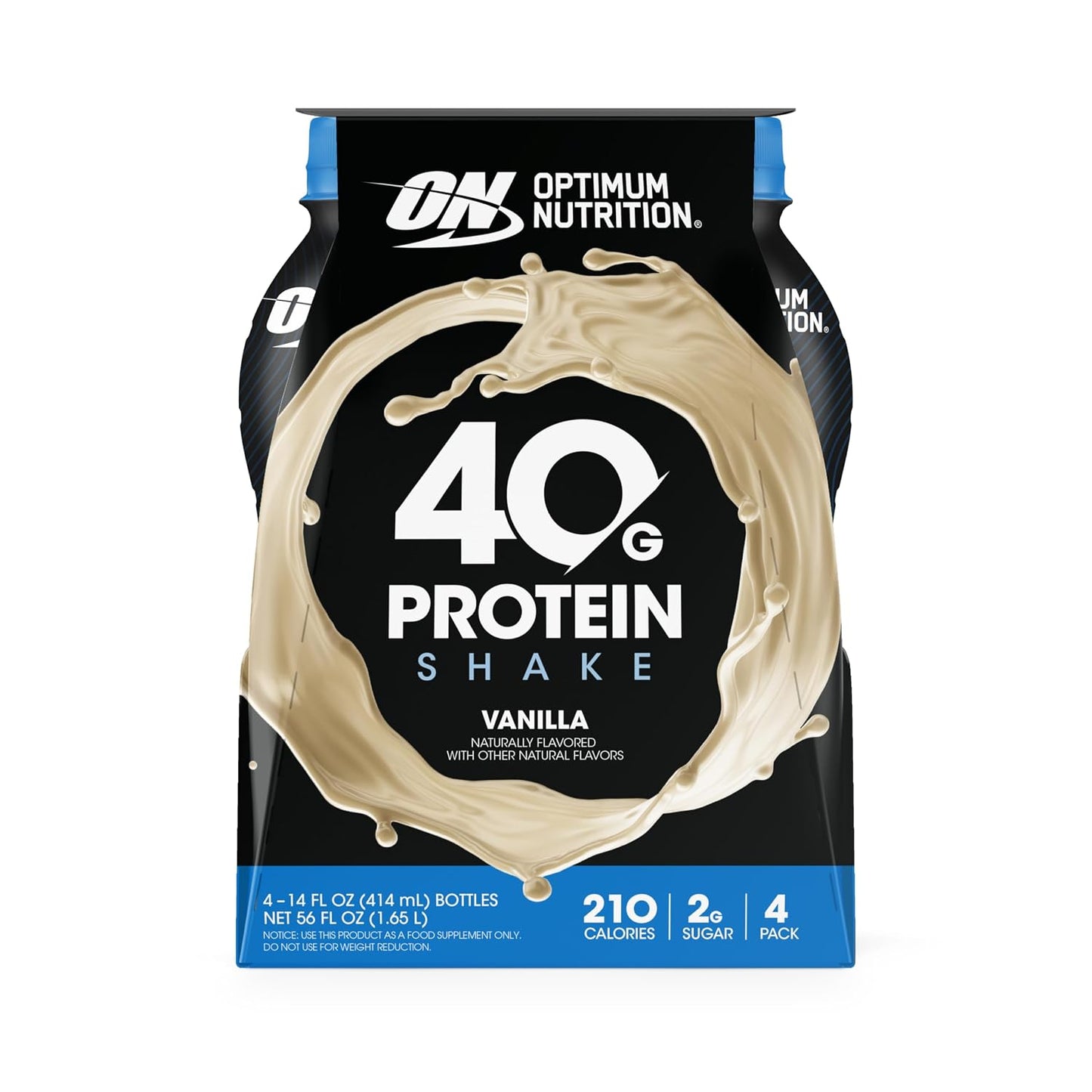 Optimum Nutrition 40g Protein Shake, Vanilla, 14 Fl Oz, 12 Ct | Naturally Flavored, On The Go Complete Protein Drink, Supports Muscle Recovery, 40g of Protein per Serving, Gluten Free