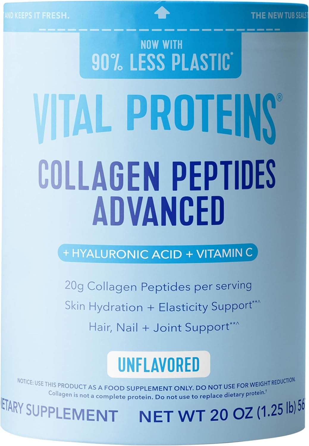 Vital Proteins Collagen Peptides Powder Advanced, Unflavored, 20oz | Hyaluronic Acid & Vitamin C, Supports Hair Skin & Nails, Collagen Peptides, 27 Servings