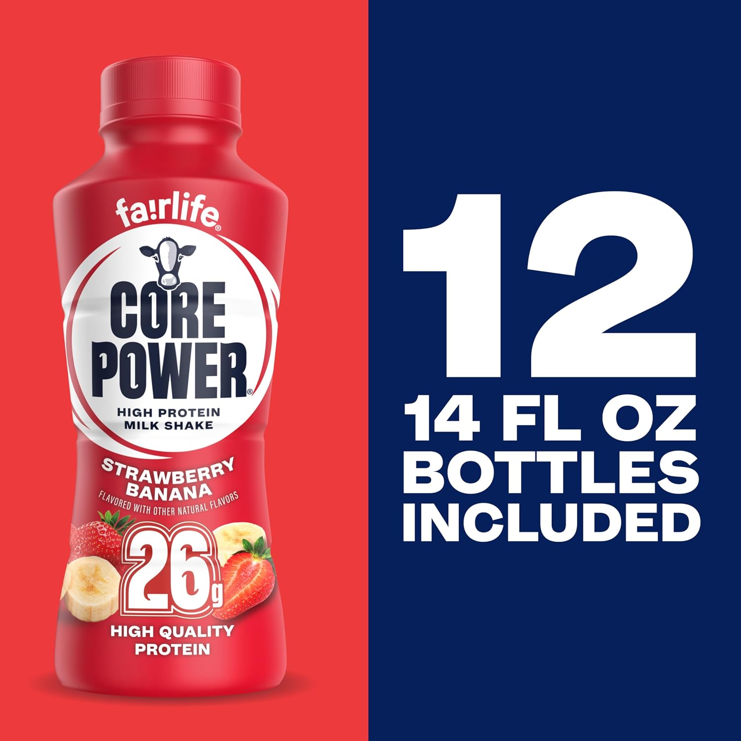 Core Power Protein Shake, Strawberry Banana, 26g Bottle, 14oz, 12 Pack