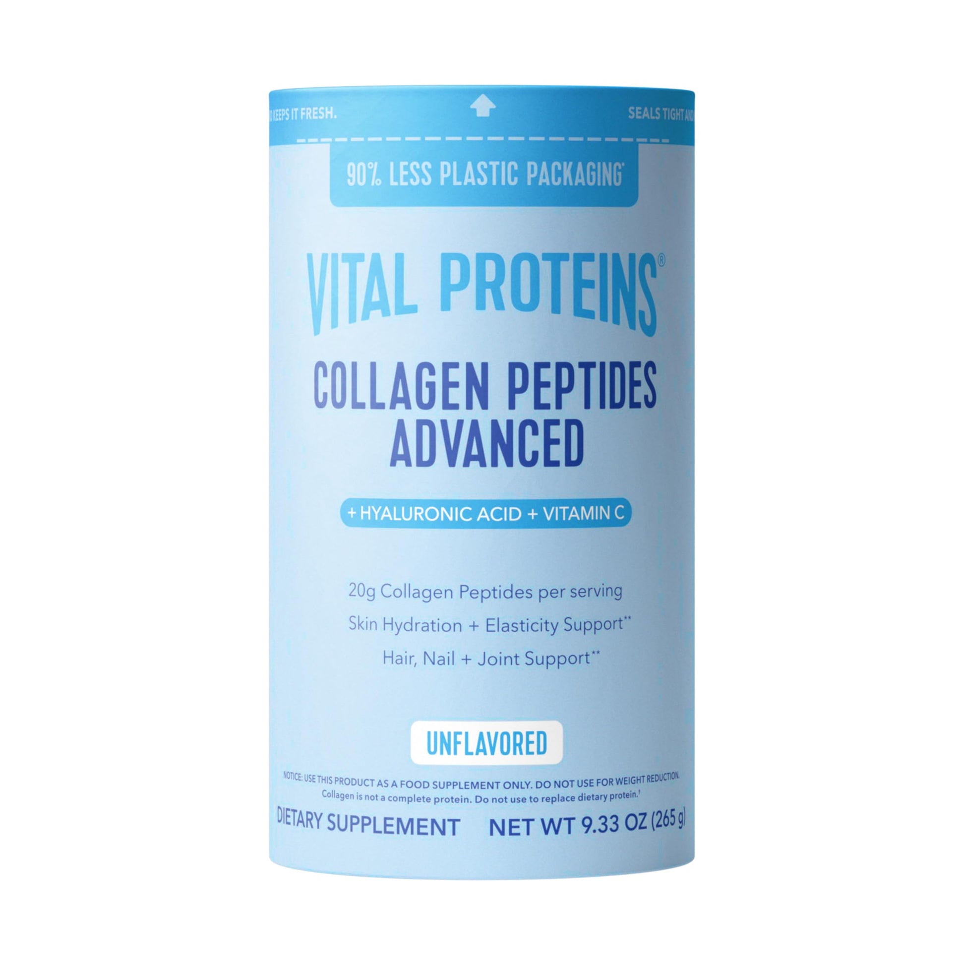 Vital Proteins Collagen Peptides Powder Advanced, Unflavored, 20oz | Hyaluronic Acid & Vitamin C, Supports Hair Skin & Nails, Collagen Peptides, 27 Servings