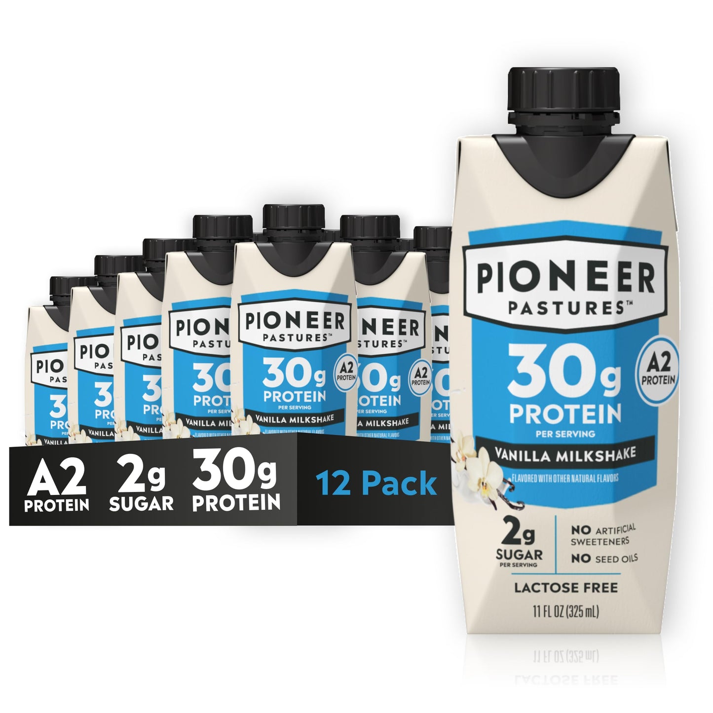 Pioneer Pastures High Protein A2 Milkshakes, Chocolate, 11oz, 12 Pack