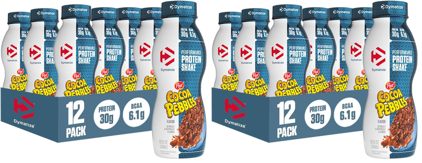 Dymatize Performance Protein Shake, Fruity Pebbles, 30g Protein, 6.2g BCAA for Muscle Recovery, No Added Sugar, Low Fat, 24 Vitamins and Minerals, Gluten-Free, Ready to Drink, On-the-Go Snack, 11.5fl oz, 12 pack