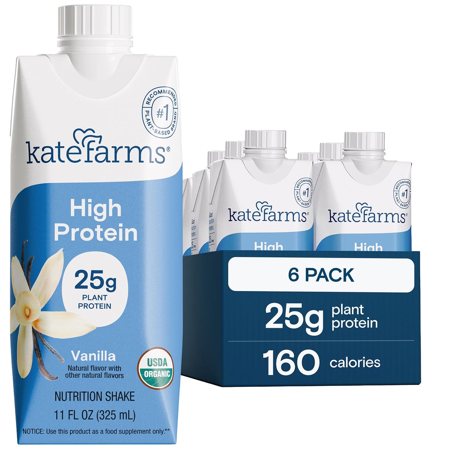 KATE FARMS Organic High Protein Chocolate Shake, 25g Protein, 12 Pack