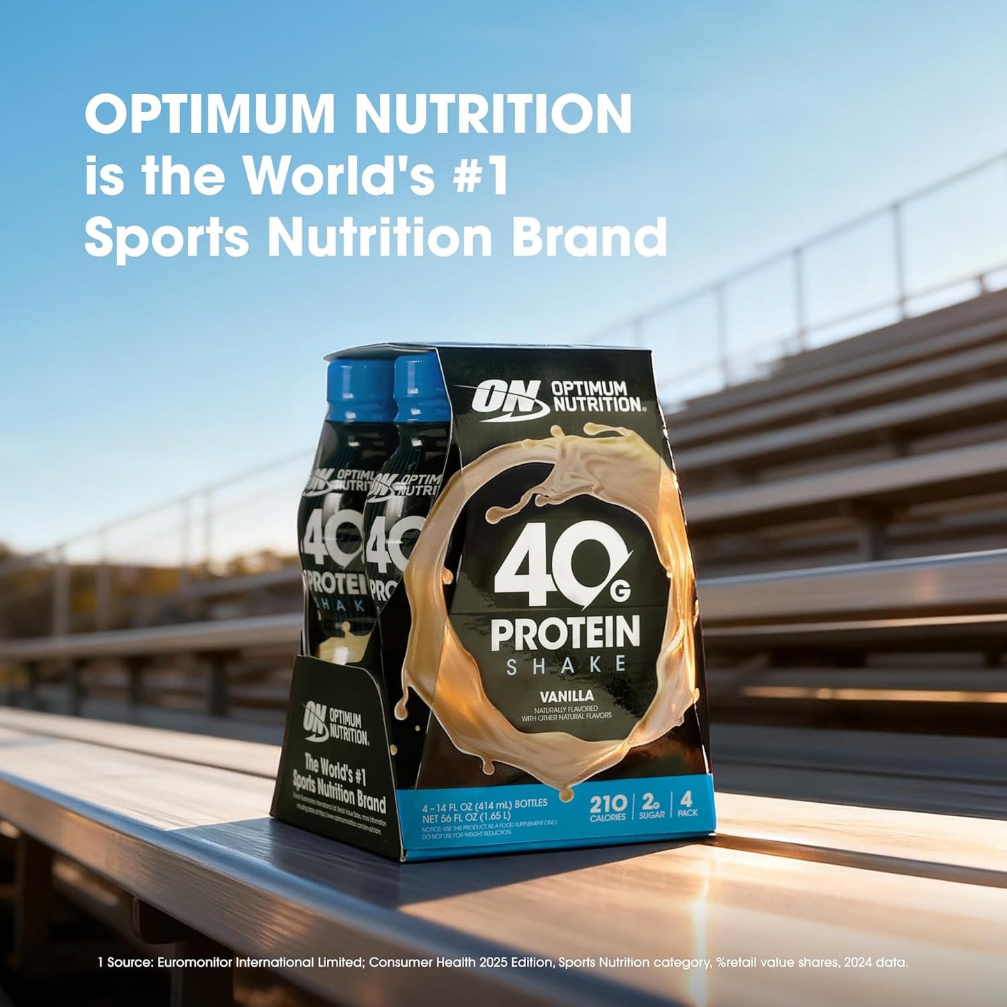 Optimum Nutrition 40g Protein Shake, Vanilla, 14 Fl Oz, 12 Ct | Naturally Flavored, On The Go Complete Protein Drink, Supports Muscle Recovery, 40g of Protein per Serving, Gluten Free