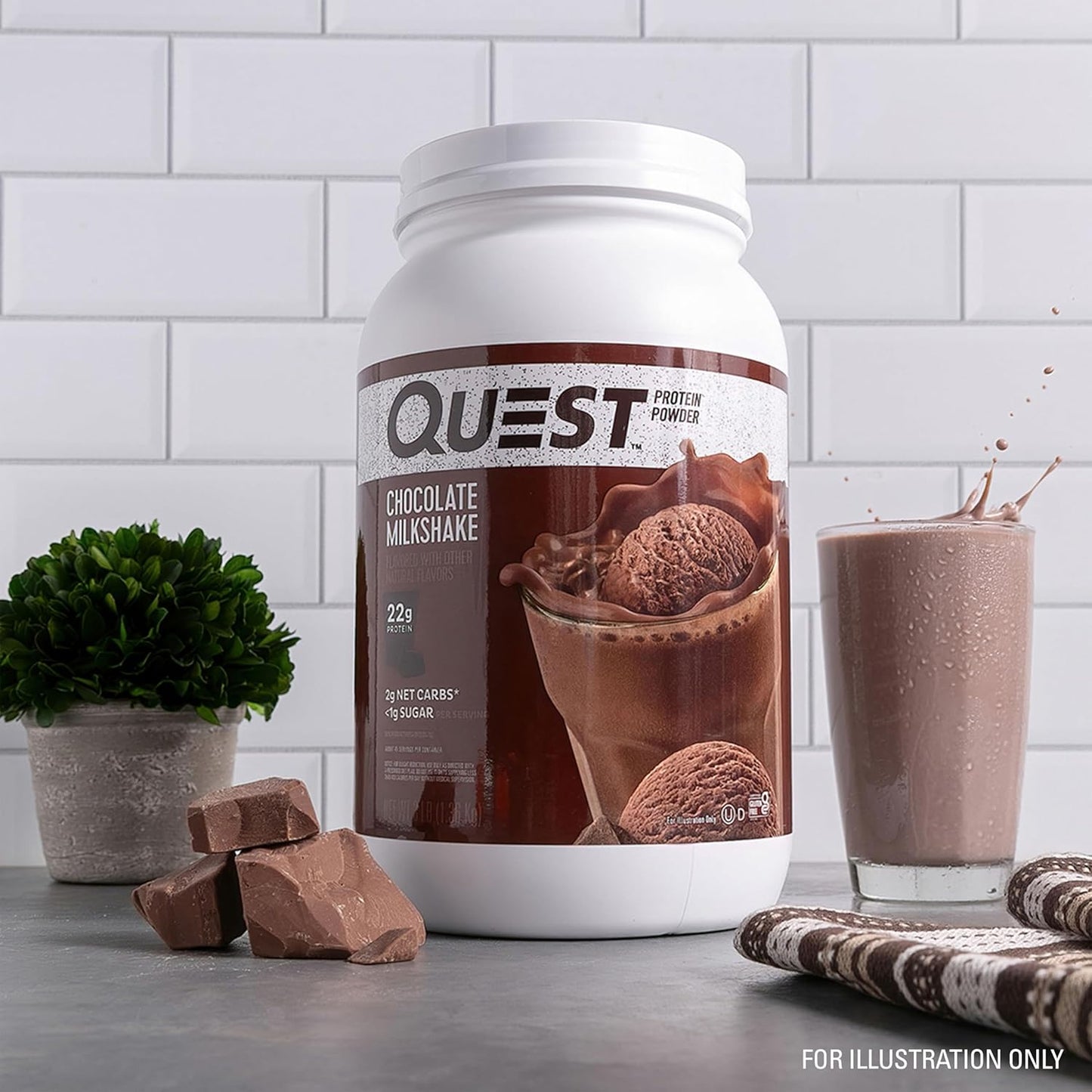 Quest Chocolate Milkshake Protein Powder, 22g Protein, 3 Pound | 43 Servings, 2g Net Carbs, <1g Sugar, Low Carb, Gluten Free