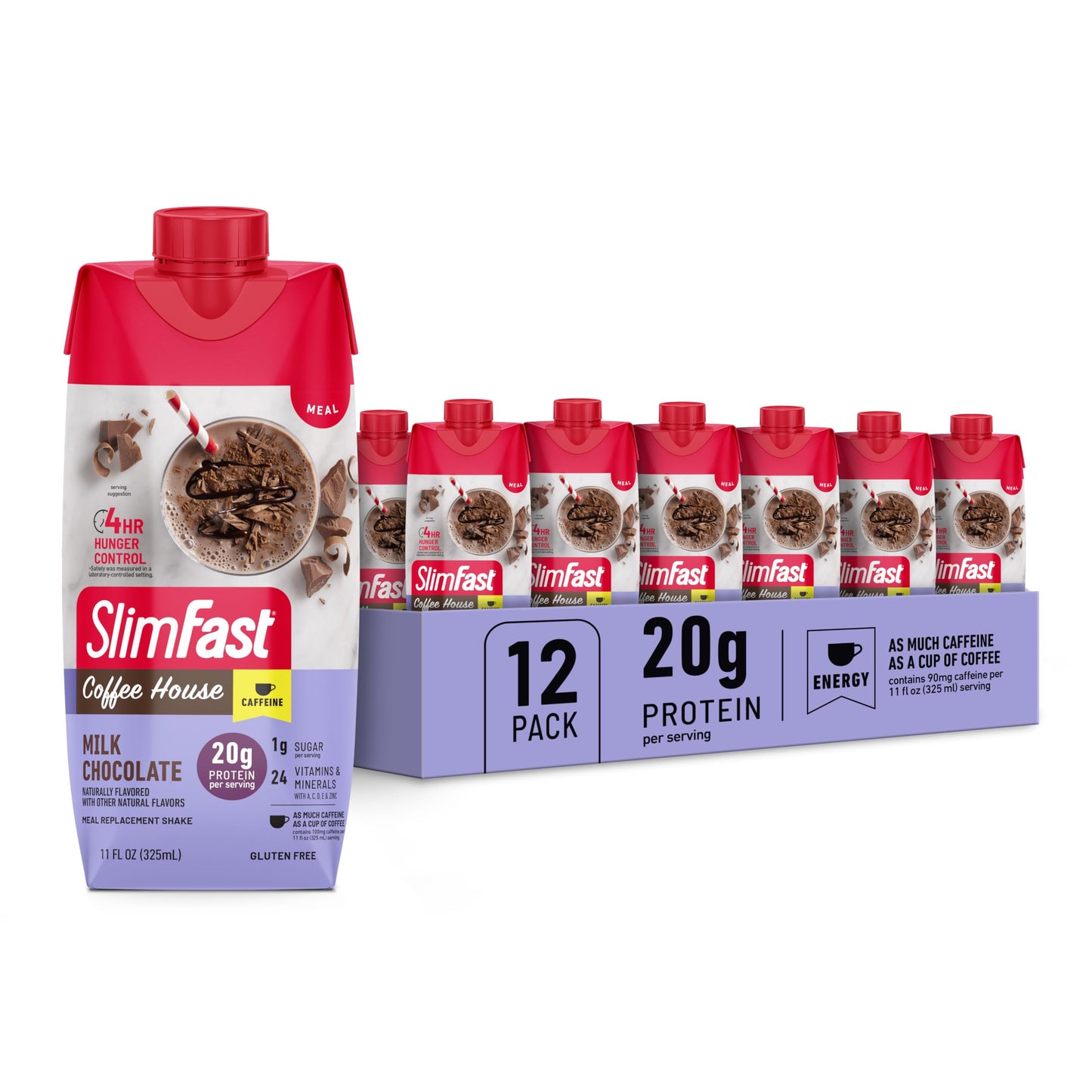 SlimFast Protein Shake, Chocolate- 20g Protein, Meal Replacement Shake Ready to Drink, High Protein with Low Carb and Low Sugar, 24 Vitamins and Minerals, 12 Count (Pack of 1) (Packaging May Vary)