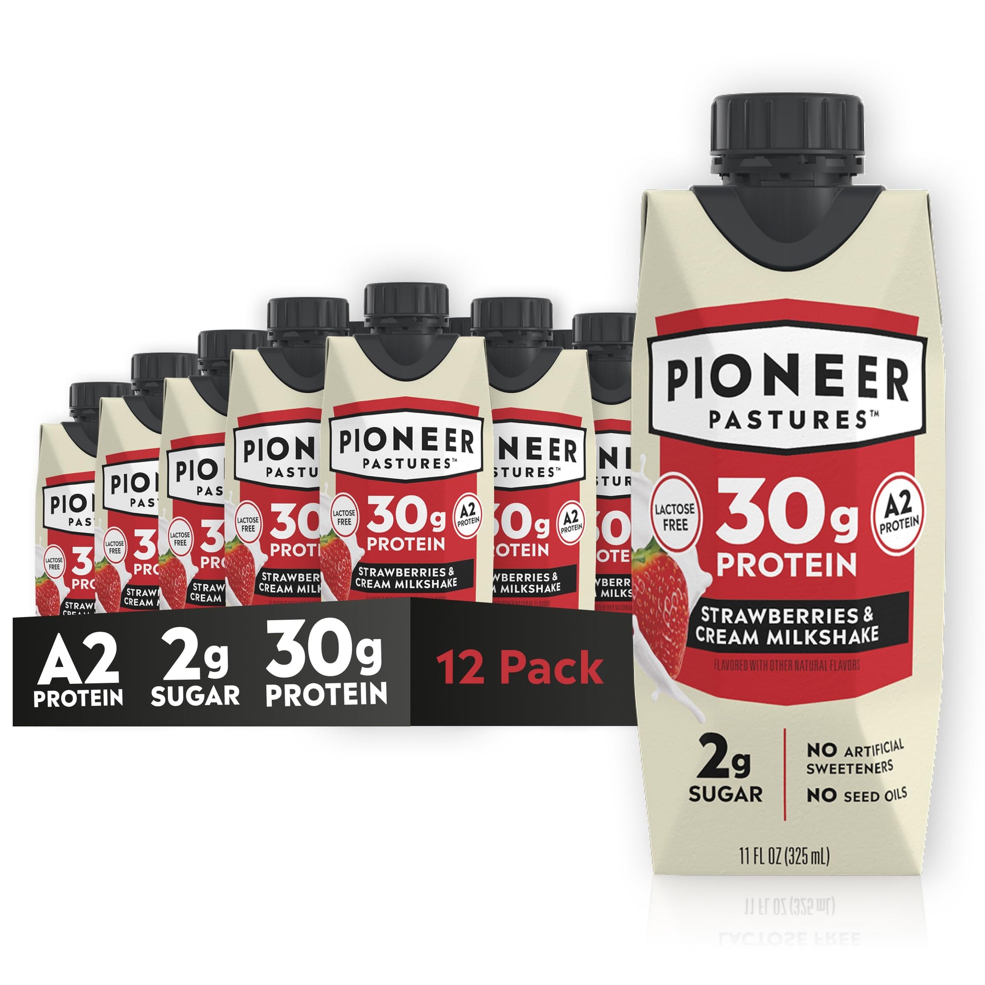 Pioneer Pastures High Protein A2 Milkshakes, Chocolate, 11oz, 12 Pack