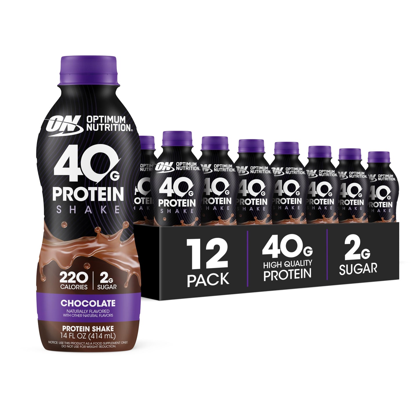 Optimum Nutrition 40g Protein Shake, Vanilla, 14 Fl Oz, 12 Ct | Naturally Flavored, On The Go Complete Protein Drink, Supports Muscle Recovery, 40g of Protein per Serving, Gluten Free