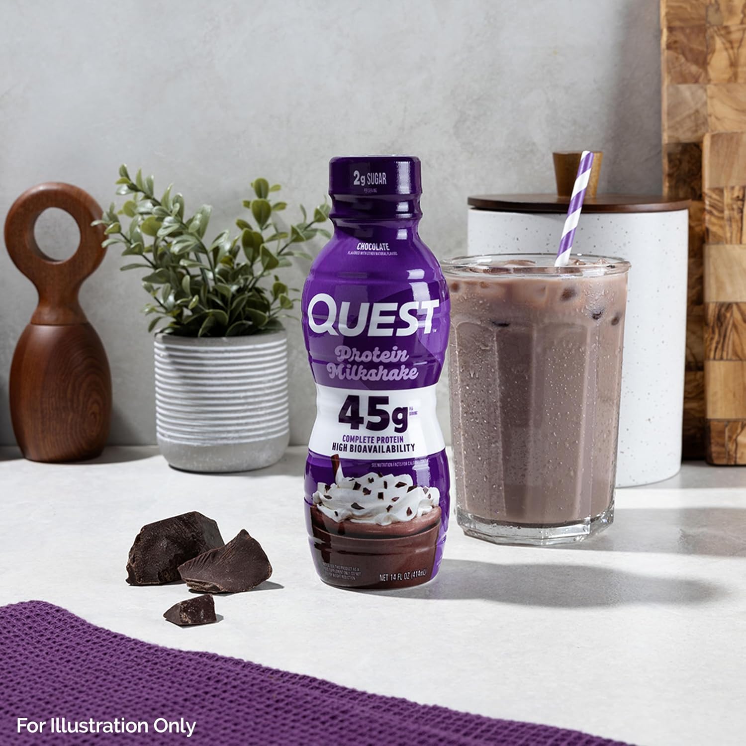 Quest Nutrition Chocolate Protein Shake, 45g Protein, 2g Sugar, 4g Net Carbs, Ready to Drink, Gluten Free, 12 Count | 45g Complete Protein, Ready to Drink, 4g Net Carbs, Gluten Free, Ultrafiltered Nonfat Milk, High Protein, 14 Fl Oz Bottles