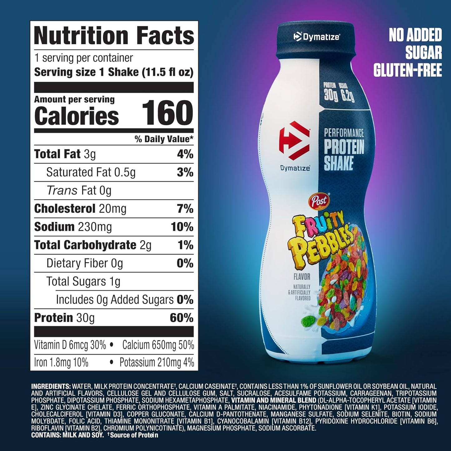 Dymatize Performance Protein Shake, Fruity Pebbles, 30g Protein, 6.2g BCAA for Muscle Recovery, No Added Sugar, Low Fat, 24 Vitamins and Minerals, Gluten-Free, Ready to Drink, On-the-Go Snack, 11.5fl oz, 12 pack
