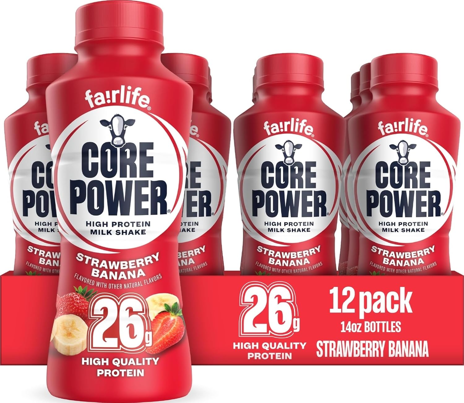 Core Power Protein Shake, Strawberry Banana, 26g Bottle, 14oz, 12 Pack