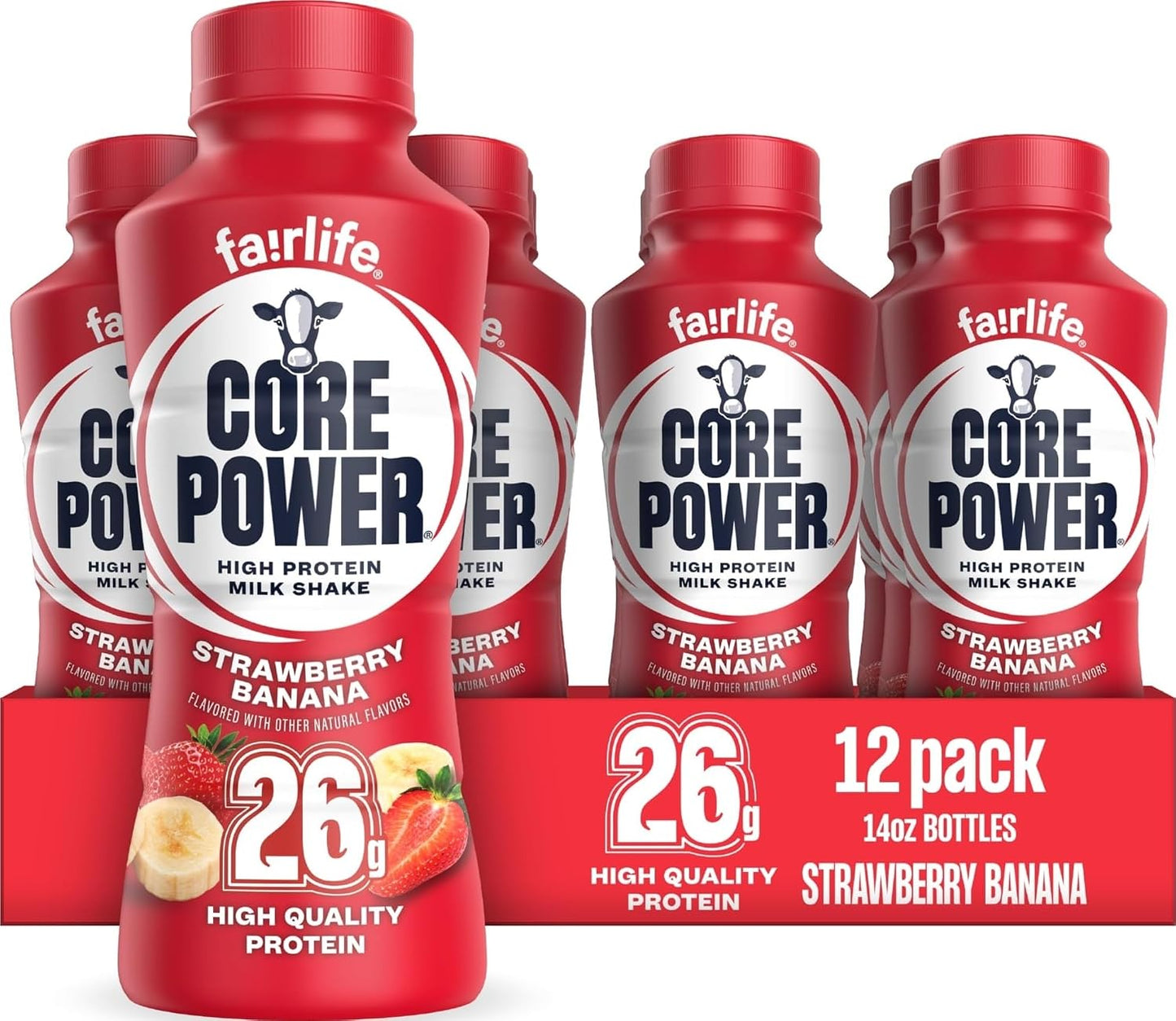 Core Power Protein Shake, Strawberry Banana, 26g Bottle, 14oz, 12 Pack