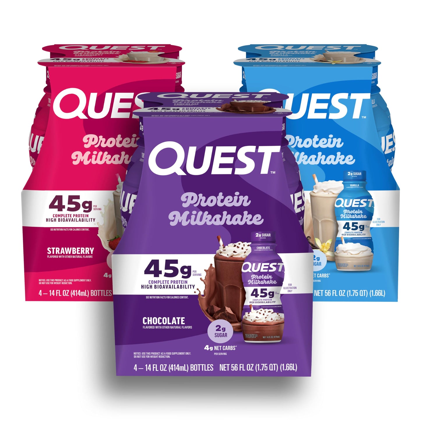Quest Nutrition Chocolate Protein Shake, 45g Protein, 2g Sugar, 4g Net Carbs, Ready to Drink, Gluten Free, 12 Count | 45g Complete Protein, Ready to Drink, 4g Net Carbs, Gluten Free, Ultrafiltered Nonfat Milk, High Protein, 14 Fl Oz Bottles