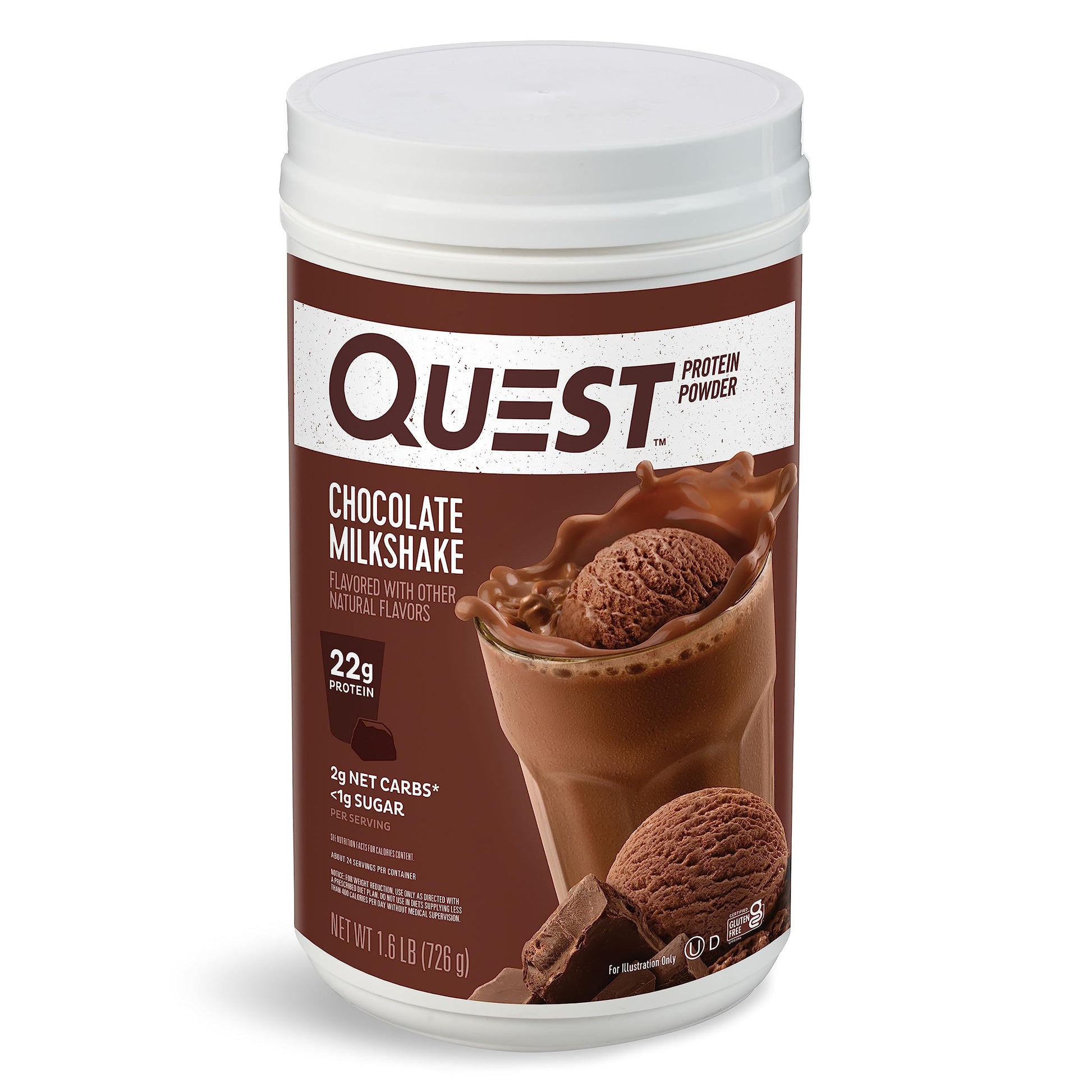 Quest Chocolate Milkshake Protein Powder, 22g Protein, 3 Pound | 43 Servings, 2g Net Carbs, <1g Sugar, Low Carb, Gluten Free