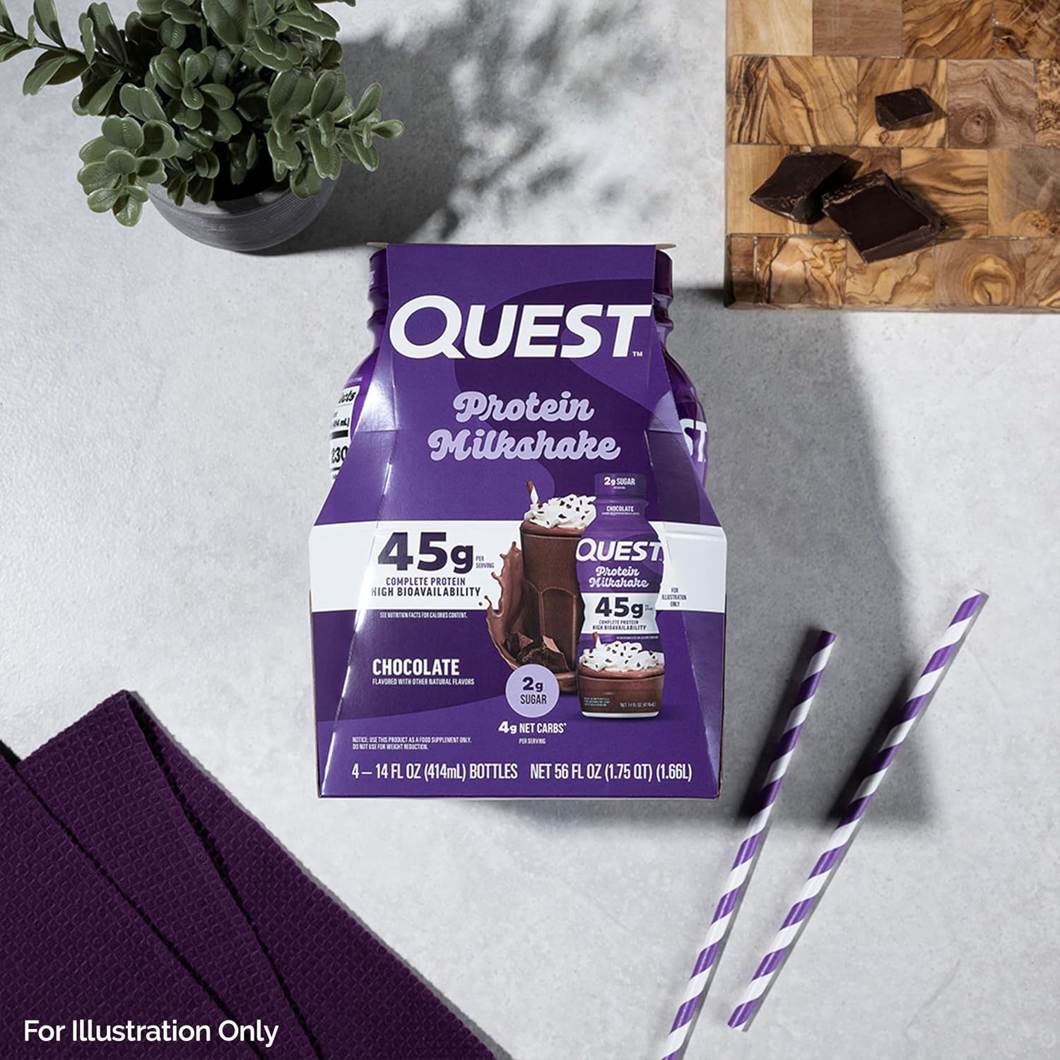 Quest Nutrition Chocolate Protein Shake, 45g Protein, 2g Sugar, 4g Net Carbs, Ready to Drink, Gluten Free, 12 Count | 45g Complete Protein, Ready to Drink, 4g Net Carbs, Gluten Free, Ultrafiltered Nonfat Milk, High Protein, 14 Fl Oz Bottles