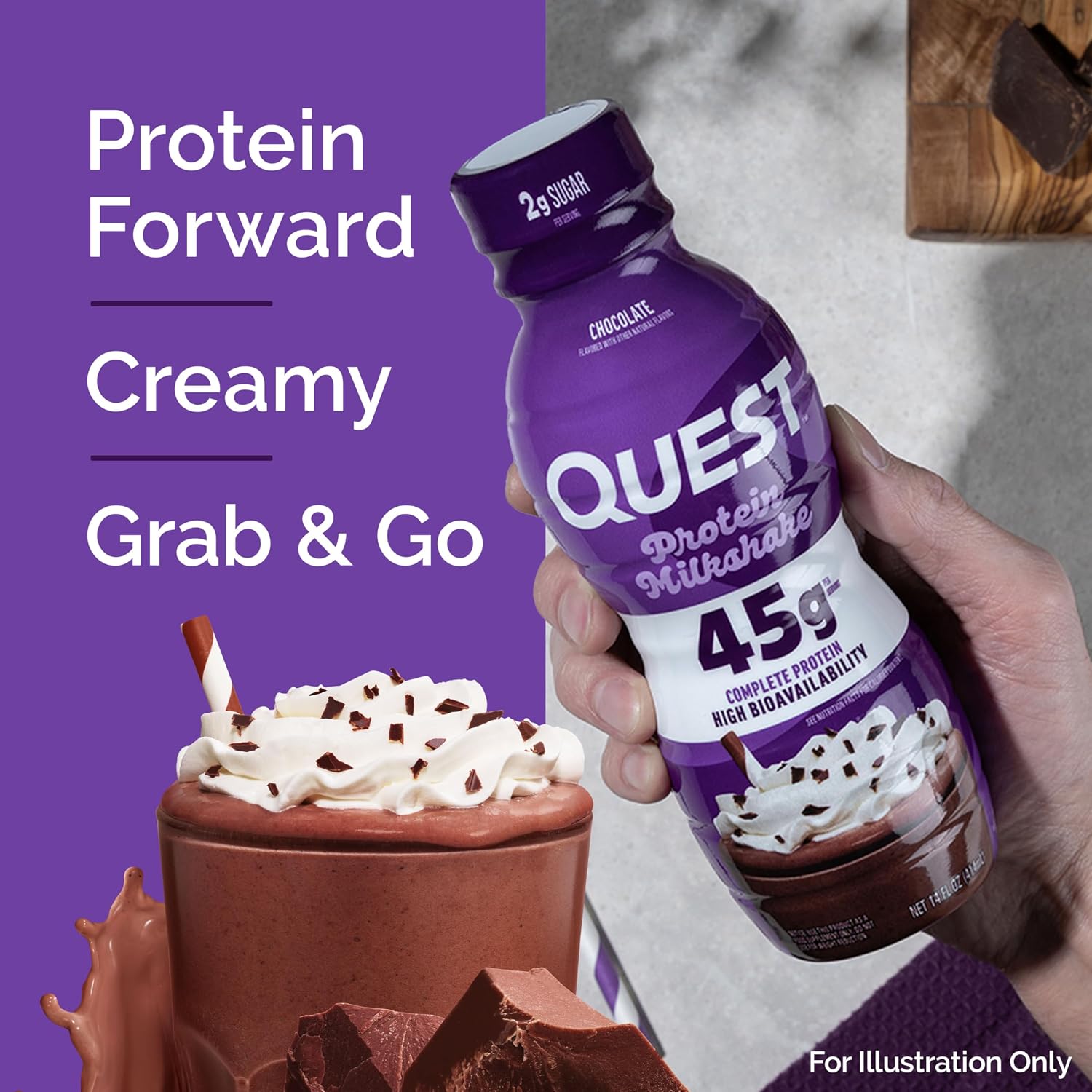 Quest Nutrition Chocolate Protein Shake, 45g Protein, 2g Sugar, 4g Net Carbs, Ready to Drink, Gluten Free, 12 Count | 45g Complete Protein, Ready to Drink, 4g Net Carbs, Gluten Free, Ultrafiltered Nonfat Milk, High Protein, 14 Fl Oz Bottles