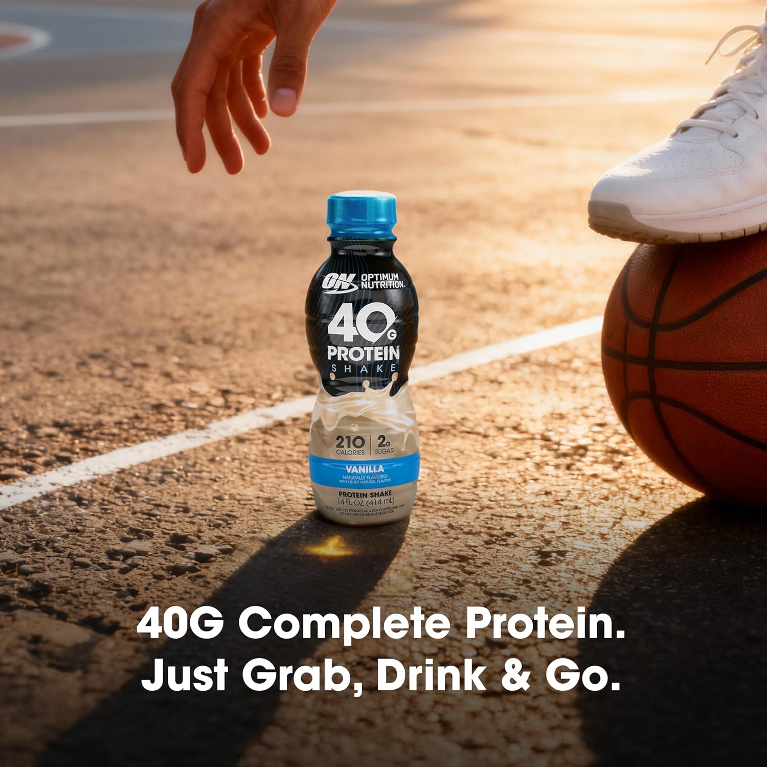 Optimum Nutrition 40g Protein Shake, Vanilla, 14 Fl Oz, 12 Ct | Naturally Flavored, On The Go Complete Protein Drink, Supports Muscle Recovery, 40g of Protein per Serving, Gluten Free