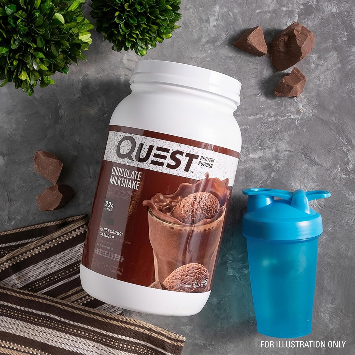 Quest Chocolate Milkshake Protein Powder, 22g Protein, 3 Pound | 43 Servings, 2g Net Carbs, <1g Sugar, Low Carb, Gluten Free