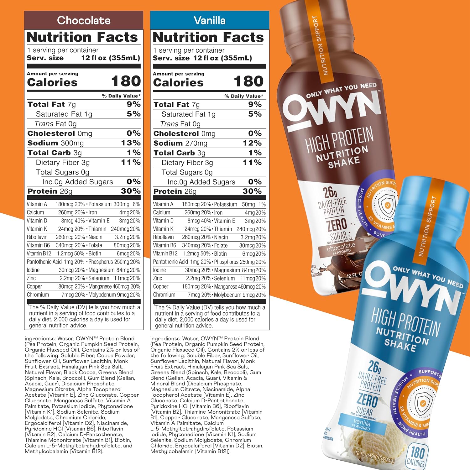 OWYN Only What You Need 26g High Protein Shake, Variety Pack, 12 Ct